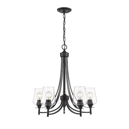 Z-Lite Joliet 5 Light Chandelier, Matte Black & Clear 473-5MB